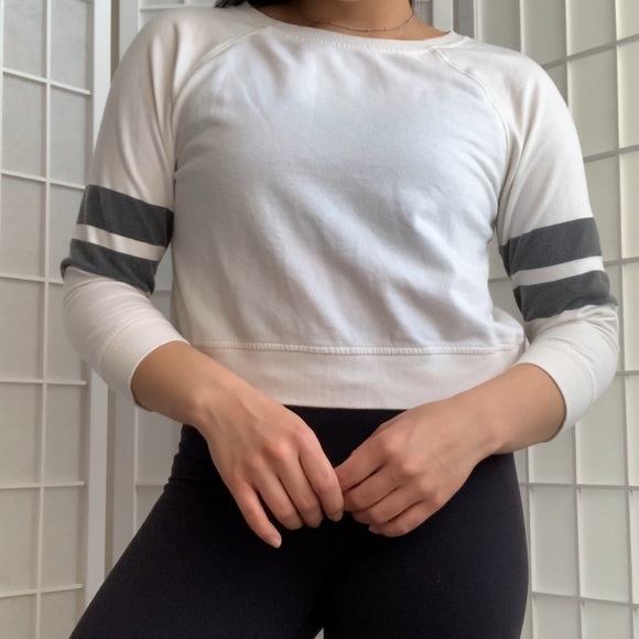 forever 21 varsity stripe white cropped sweatshirt - Picture 2 of 7